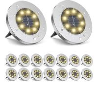 NATURLED - Luces Solares Led Exterior Jardín - Pack de 16 Focos Solares con 8 LED - Impermeables IP65 - Luz Cálida con Encendido Automático - Instalación Rápida y Fácil para Jardín, Camino, Patio