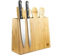 naturlik Bloque magnético para cuchillos + juego de 5 cucharas de cocina - 2 en 1: bloque para cuchillos sin cuchillos y soporte para utensilios de cocina - Soporte magnético para cuchillos de bambú -