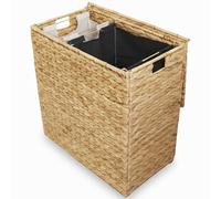naturlik Cesto Ropa Sucia 120L con Tapa y 2 Compartimentos - Canasta de Jacinto de Agua Natural, Bolsas Extraíbles - Organizador Sostenible para Baño y Dormitorio, 58x34x61cm