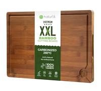 naturlik Tabla de Cortar XXL de Bambú Carbonizado 45x30cm - Tabla de Madera Grande con Ranura para Jugos y Asas - Sostenible para Carne, Verdura y Quesos - Profesional Preaceitada
