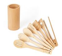 Naturoom Juego de 8 utensilios de cocina, cuchara de cocina de madera de bambú de 12 pulgadas, herramientas perfectas para utensilios de cocina antiadherentes (bambú de 12 pulgadas)