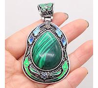 Naturstein Lapis lazuli Anhänger Malachit Antike-Silber Farbe Reiki Heilen Kristall für Vintage Schmuck Machen Halskette Handwerk-Malachite