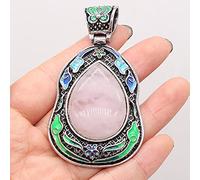 Naturstein Lapis lazuli Anhänger Malachit Antike-Silber Farbe Reiki Heilen Kristall für Vintage Schmuck Machen Halskette Handwerk-Rose_Quartz