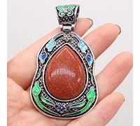 Naturstein Lapis lazuli Anhänger Malachit Antike-Silber Farbe Reiki Heilen Kristall für Vintage Schmuck Machen Halskette Handwerk-Gold_Sand