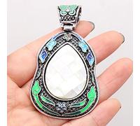 Naturstein Lapis lazuli Anhänger Malachit Antike-Silber Farbe Reiki Heilen Kristall für Vintage Schmuck Machen Halskette Handwerk-White_Shell