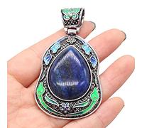 Naturstein Lapis lazuli Anhänger Malachit Antike-Silber Farbe Reiki Heilen Kristall für Vintage Schmuck Machen Halskette Handwerk-Lapis_lazuli