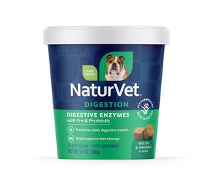 NaturVet - Enzimas digestivas - Además de probióticos y prebióticos - Ayuda a apoyar el Cambio de la Dieta y un tracto digestivo Saludable - para Perros y Gatos (masticables Suaves, 70 Unidades)