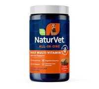 NaturVet Suplemento Todo en uno para Perros, para Apoyo Articular, digestión, Piel y Pelaje, multivitaminas con minerales, Omega-3, 6, 9, sin Trigo, 120 Unidades