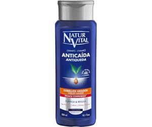 NaturVital - Champú Anticaída para Pelo Graso, Sin Parabenos ni Siliconas, Previene la Caída del Cabello, Champú Natural Fortificante, para Hombres y Mujeres, 300ml