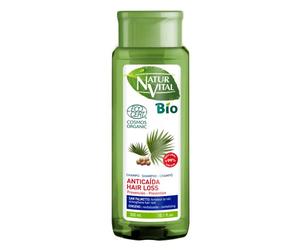 NaturVital - Champú Bio Anticaída, Certificado Cosmos Organic 99% Ingredientes Naturales, Saw Palmetto, Ginseng y Aloe Vera de Cultivo Bio Certificado, sin Parabenos, Colorantes ni Siliconas, 300ml