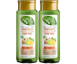 NaturVital - Champú Eco Purificante, Certificado Cosmos Natural +98% Ingredientes Naturales, Vegano, con Jengibre y Cítricos de Cultivo Bio Certificado, sin Parabenos, Colorantes ni Siliconas, 300ml