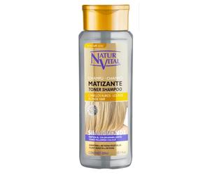NaturVital - Champú SilverBlonde, Champú Matizador para Cabellos Rubios o Castaño Claro, Neutraliza y Matiza Mechas Rubias y Anaranjadas, con Pigmento Azul, Apto para Pelo Teñido o Natural, 300ml