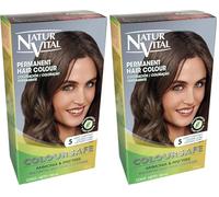 NaturVital Coloursafe Tinte Permanente Tono 5 Castaño Claro | Máxima Cobertura de Canas | Sin Amoníaco- 150 ml (Paquete de 2)