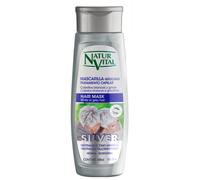 NaturVital - Mascarilla Silver Cabellos Blanco y Gris, Mascarilla Matizadora sin Sulfatos ni Parabenos, Neutraliza Tonos Amarillos y Rubios, Matizador de Pelo Gris, con Pigmento Azul, 300 ml