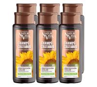 NaturVital - Pack 6 Champú Color ColourSafe Cabellos Castaños, Sin Parabenos ni Siliconas, para Pelo Teñido o Natural, con Keratina Vegetal, Aporta Brillo y Protege el Color, 300 ml