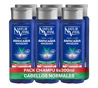 NaturVital Pack 6 Champús Anticaída Caída Capilar Cabello Normal 6x300 ml | Pack ahorro de 6 champús anticaída. Para cabellos normales, sin parabenos, colorantes ni siliconas.