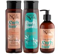 NaturVital Pack Curly & Textured Hair: Definidor de Rizos Booster 280ml + Champú Curly 280ml+ Mascarilla Rizos 280ml para cabello Rizado y Ondulado con Coco y Karité Sin Silicona ni Parabenos