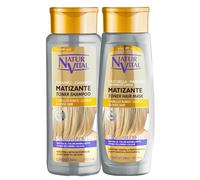 NaturVital Pack Matizante para Cabello Rubio, con Mechas y Castaño claro - Champú + Mascarilla SilverBlonde (300ml + 300ml) con pigmento Azul natural, matiza amarillo y naranja en Cabello Teñido