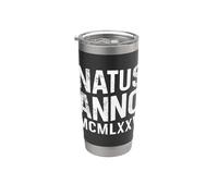 Natus Anno 1975 Retro Cumpleaños Fiesta Números Romanos MCMLXXV Vaso térmico de acero inoxidable de doble pared