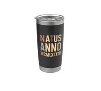 Natus Anno 1983 - Números romanos de cumpleaños retro MCMLXXXIII Vaso térmico de acero inoxidable de doble pared