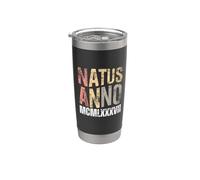 Natus Anno 1987 - Números romanos de cumpleaños retro MCMLXXXVII Vaso térmico de acero inoxidable de doble pared
