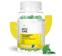 NATUSURE NatuHappy 50 Gummies - Gominolas Veganas con Triptófano, L-Teanina, Magnesio, Vitaminas C y B - Sabor Bayas - Soporte para el Equilibrio Emocional y Relajación - para Adultos y Niños 8+ Años