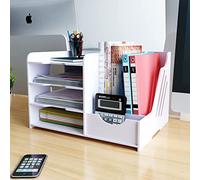 Natwind Organizador de papel de oficina de 4 niveles con soporte para documentos de oficina, almacenamiento para suministros de oficina, accesorios de carta, organizador de escritorio para oficina y