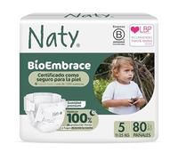 Naty BioEmbrace Pañales Bebé | Seguros para piel sensible | Protección antifugas hasta 100% | Suavidad vegetal | Sin cloro | Talla 5 (11-25 kg), 80 unidades