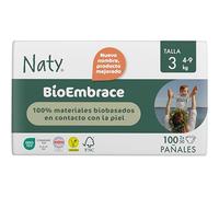 Naty BioEmbrace Pañales para Bebé Talla 3 (4-9 kg) | 100% Biobasados en contacto con la piel | Suavidad de origen vegetal, Dermatológicamente testado, Súper Absorbente | 100 Unidades