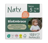 Naty BioEmbrace Pañales para Bebé Talla 5 (11-25 kg) | 100% Biobasados en contacto con la piel | Suavidad de origen vegetal, Dermatológicamente Probado, Súper Absorbente | 132 Unidades