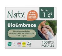 Naty BioEmbrace Pañales para Recién Nacidos Talla 1 (2-5 kg) | 100% Biobasados en contacto con la piel | Suavidad de origen vegetal, Dermatológicamente testado, Súper Absorbente | 100 Unidades