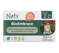 Naty BioEmbrace Pañales para Recién Nacidos Talla 2 (3-6 kg) | 100% Biobasados en contacto con la piel | Suavidad de origen vegetal, Dermatológicamente testado, Súper Absorbente | 132 Unidades
