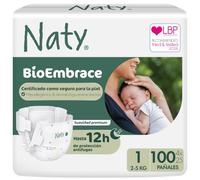 Naty BioEmbrace Pañales Recién Nacido, Talla 1 (2-5kg), 100 unidades