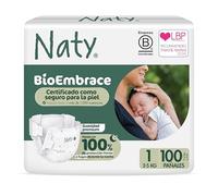 Naty BioEmbrace Pañales Recién Nacido | Testados para piel sensible | Hasta 100% protección antifugas | Suavidad de origen vegetal | Sin cloro | Talla 1 (2-5 kg), 100 unidades