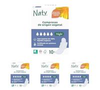 Naty Compresas Night con alas | 100% algodón orgánico certificado en contacto con la piel | Certificadas seguras | Sin perfume, 0% plástico convencional | Protección absorbente noche | 10 unidades