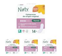 Naty Compresas Normales sin Alas | 100% algodón orgánico certificado en contacto con la piel | Certificadas seguras | Sin perfume, 0% plástico convencional | Protección absorbente | 14 unidades
