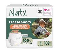 Naty FreeMovers Pañales Pants | Pañales Braguita Certificados para Piel Sensible | Suaves, Sin Perfume | Absorbentes y Anti-Fugas | Unisex Bebé y Niño | Talla 4 (8-15 kg), 108 Unidades