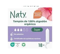 Naty Tampones Super, 100% Algodón orgánico, Flujo abundante, 18 unidades