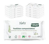 Naty toallitas para bebé Aloe sin perfume | 98% agua purificada | Piel sensible | Suaves para recién nacidos | De origen vegetal, sin plástico | Certificadas compostables | 672 unidades (12 paquetes)