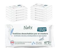 Naty toallitas WC para bebés y niños | De origen vegetal con 98% agua purificada | Para piel sensible | Aprendizaje para ir al baño | Biodegradables en agua | Sin plástico ni perfume | 672 unidades