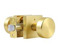 naubea Pomos de puerta dorados de privacidad, pomos de puerta interiores de latón satinado con cerradura, manija de puerta cuadrada moderna de oro cepillado resistente para dormitorio y baño