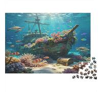Naufragio Submarino Arrecife de Coral Puzzle de 1000 Piezas Papel para Adultos Escena Subacuática Relajante Familiar Mejora Concentración Decoración Regalo 70x50cm/1000pcs