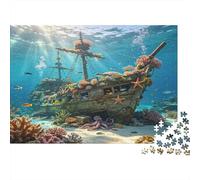Naufragio Submarino Puzzle de 1000 Piezas Puzzle para Adultos Papel Escena de Coral Submarina Relajante Decoración Hogar Interacción Familiar 38x26cm/1000pcs