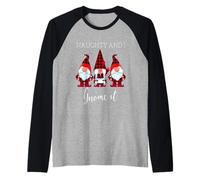 Naughty and I GNOME It Christmas Three Buffalo Plaid Gnomos Camiseta Manga Raglan