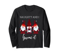 Naughty and I GNOME It Christmas Three Buffalo Plaid Gnomos Manga Larga
