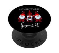 Naughty and I GNOME It Christmas Three Buffalo Plaid Gnomos PopSockets PopGrip Adhesivo