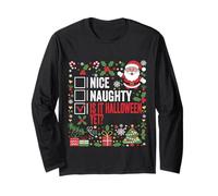 Naughty Is It Halloween pero divertido Navidad Santa Claus Manga Larga