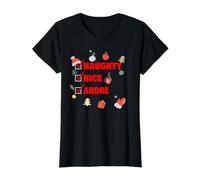 Naughty Nice Andre Funny Christmas Andre Nombre Camiseta gráfica económica, Mujer, Negro, XS