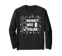 Naughty Nice Italian Funny Christmas Italia Flag Holiday Manga Larga
