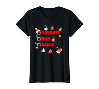 Naughty Nice Nancy Funny Christmas Nancy Nombre Camiseta gráfica económica, Mujer, Negro, S